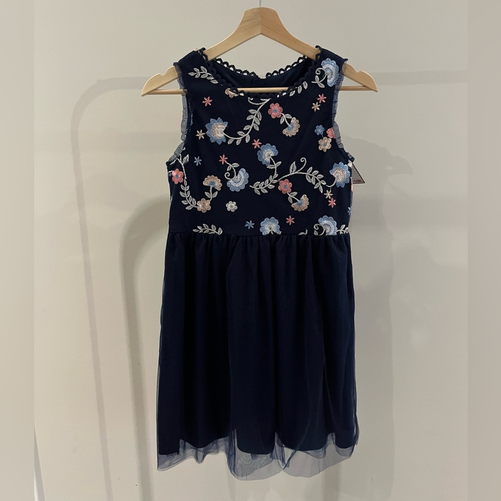 Navy Blue Embroidered Kids Dress